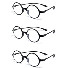 Calabria 721 Flexie Round Reading Glasses +2.50 Ebony (3pack) Men/Women Bendable Flexible Single Power Readers TR90 Frame