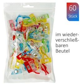 Westcott Mini Sewing Clips, Pack of 60 Colourful Plastic Sewing Clips with Metal Spring, Assorted Colours, 27 x 10 mm, E-11000 00, Yellow, Green, Blue, Pink, Pink, Purple