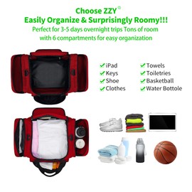 Sports Bag Travel Bag Fitness Bag with Shoulder Strap Weekend Bag for Men and Women, red, 40l