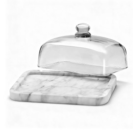 XenMee Marble Butter Dish with Lid, Elegant Large Capacity Butter Holder for Countertop & Refrigerator – Natural Cool Surface Keeps Butter in an Ideal Spreadable State – White butter container