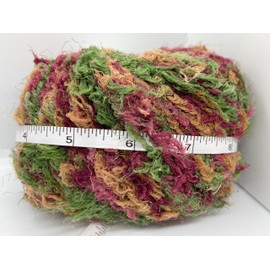 Bunny Soft #113 Fall Herbs - Red, Green, Tan Berlini Microfiber Nylon Puffy Long and Short Eyelash Novelty Yarn - 50 Grams (1.76 Ounces) 73 Meters (80 Yards)