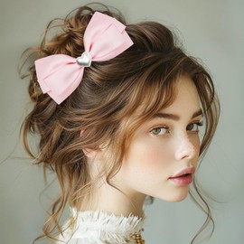 LMYMHMLM 2pcs Pink hair bows for girls, cute bow hair clips for women, light pink hair bow with alligator hair clip, christmas and valentines hair bows, hair barrettes, hair accessories for girls