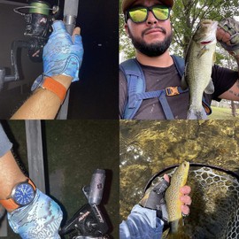 Riverruns SwiftShield Fishing Gloves Shortened Wrist UPF50+ Sun Gloves Fingerless Lightweight Breathable Hiking Driving Kayaking Paddling(CamoGray,L)