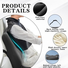 WJUAN Lendenkissen mit Memory-Schaum – Atmungsaktive Lordosenstütze für Auto, Bürostuhl & Rollstuhl, Verstellbarer Gurt, Dunkelgrau, Maschinenwaschbar