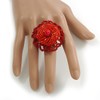 Avalaya 40mm Diameter/Scarlet Red Glass Bead Daisy Flower Flex Ring/Size