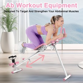 4-in-1 Exercise Equipment Rowing Machine Leg Press Machine Ab Glider Machine Roman Chair Fitness Equipment for Ab Workout Core Strength Training(Pink)