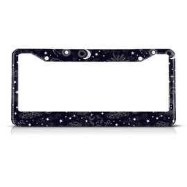 Beabes Sun License Plate Frame Auto Tag Frames Moon and Stars Over Black License Plates Holder 2 Holes Sky Black White Decorative Car Truck Motorcycle License Plates Tag for Men Women