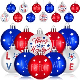 Chitidr 24 Pcs Patriotic Ornaments for Tree Memorial Day 4th of July Tree Decoration Red White Blue Hanging Ball Ornament Independence Day USA Veterans Labor Fourth of July Party Decor for Home(Star)