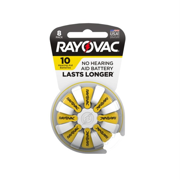 Rayovac 10-8 Size 10 75mAh1.45V Zinc Air Hearing Aid Batteries - 8 Piece
