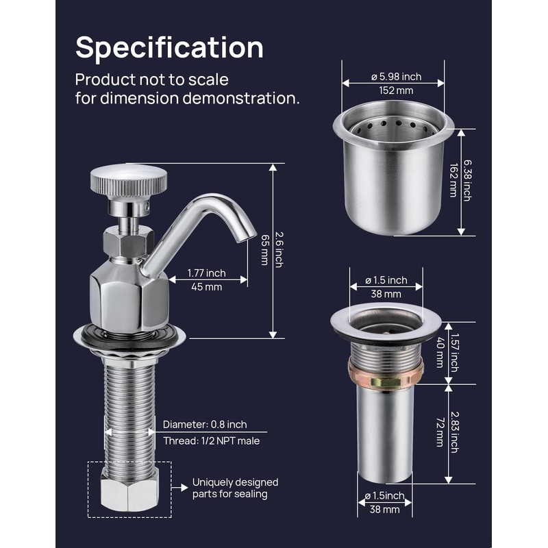 Sepaitek Commercial Dipper Well Faucet & Bowl Set, Brass Faucet