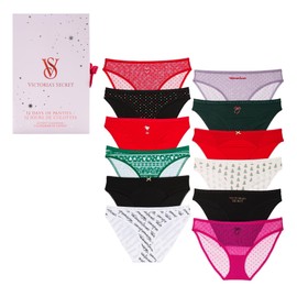 Victoria's Secret Women's Cotton Bikini Underwear, Moderate Coverage Panties for Women, Multi Pack, Holiday Advent (L)