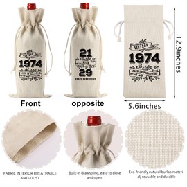 YUANHAO 50th Birthday Wine Bag, 50th Birthday Gifts Her Him, 50th Birthday Decorations, Best Vintage 1974 Year Old Gifts Wine Bag