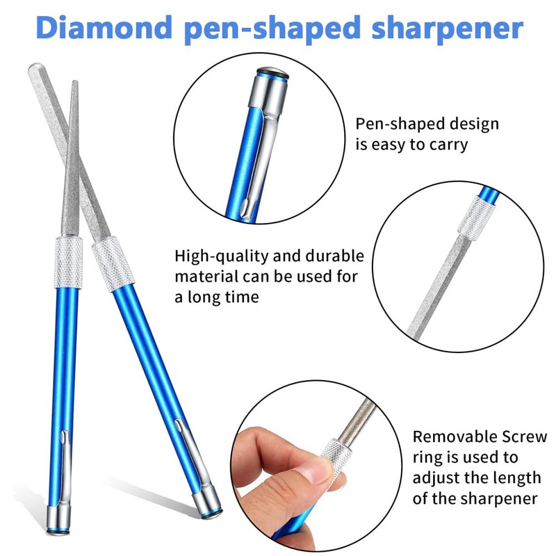 Wolfride 2Pcs Serrated Knife Sharpener, Retractable Diamond Sharpening Rod Multifunctional