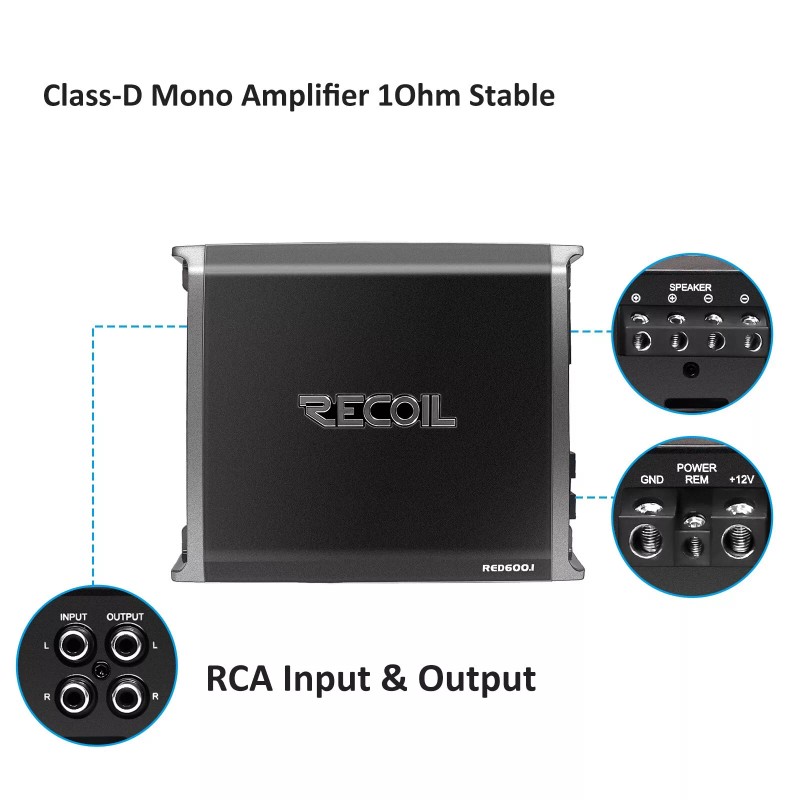 Recoil RED600.1 1320Watts Class-D Car Audio Mono-block Subwoofer Amplifier