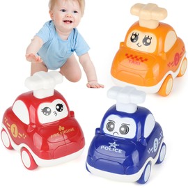 GHVACZS Pack of 3 Baby Car Toys, Press-and-Go Baby Wind-Up Car, Cute Toy Cars for Toddlers from 1 2 3 Years, Car Toy for Boys and Girls (Red/Orange/Blue)