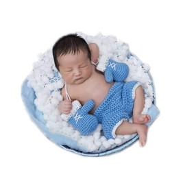 Coberllus Newborn Monthly Baby Photo Props Boxing Champion Gloves with Pants Set for Boys Girls Photography (Blue)