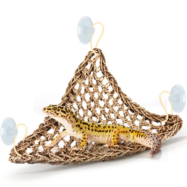 SunGrow Leopard Gecko, Hermit Crab, Reptile Hammock, 7.8 x 7.8 x 11 Inches, Handwoven, Includes 3 Suction Cups