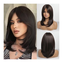 Generic Beautiful ombre synthetic wig bob short hair high temperature wire heat resistant synthetic wig with bangs women's wig (Natural Black)