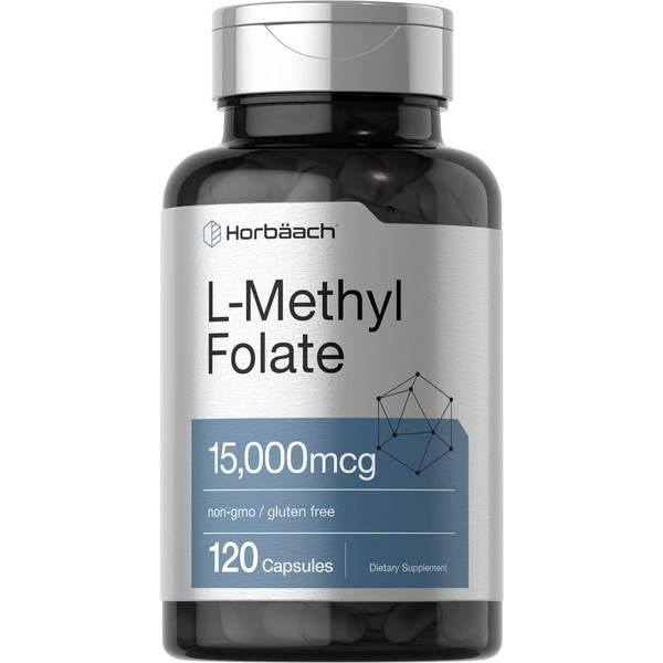 Horbäach L 15000 mcg | 120 Capsules | 15mg Methyl Folate | 5-MTHF | Non-GMO, Gluten Free Supplement