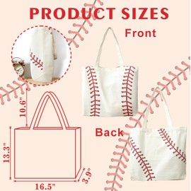 Baseball Tote Bag for Women Tote Handbag Large Baseball Cotton Canvas Bag Reusable Grocery Bag Shopping Beach Travel Bag Sport Gym Shoulder Bag