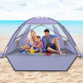 Happy Travel Beach Tent, UPF 50+ UV Protection Sun Shade Shelter for 3/4/5/6/7/8 Person, Portable Beach Canopy for Family & Baby, Lightweight & Easy Setup Beach Cabana with 3 Ventilation Mesh Windows