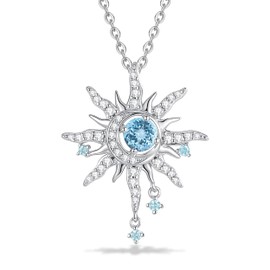 FANCIME Sun and Moon Necklace Sterling Silver Aquamarine Pendant March Birthstone Necklace Blue Gemstone Jewellery Mothers Day Birthday Gifts for Women Her Mom Wife