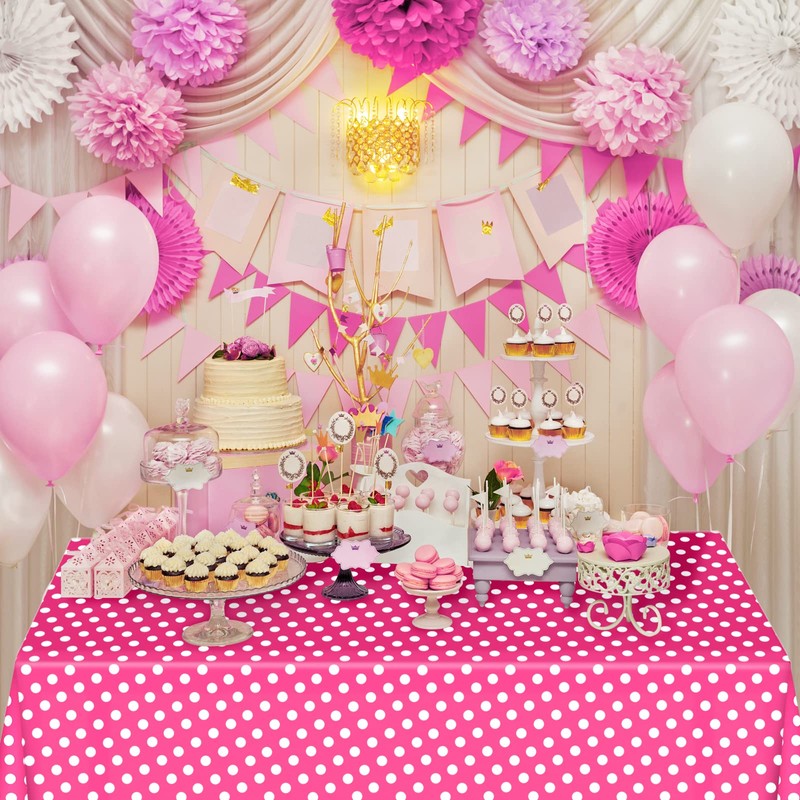 ELECLAND Pink Polka Dot Plastic Table Cover 137cmx274cm, Rectangle, Circus,