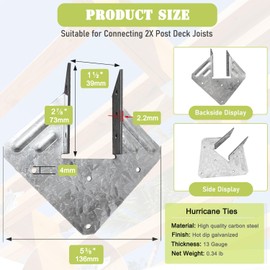 12 Pack Hurricane Ties, 13 Gauge(Thickness 2.2mm) Hurricane Straps, Hot Dip Galvanized Rafter Brackets, Fit 2x4,2x6 Truss to Rafter Connector, Joist Hangers