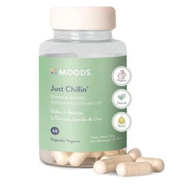 Moods Relax  Suplemento para Relajacin y Calma con GABA, L-Teanina, L-Tirosina y Semilla de Uva - Vegano - 60 Cpsulas - Just Chillin                  