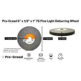 Pro-Graad Light Deburring Wheel - 6" x 1/2" x 1" 7S Fine Grit - Silicon Carbide – Light Deburring, Finishing and Polishing Wheel – 01662 - Convolute - (1 Pack)