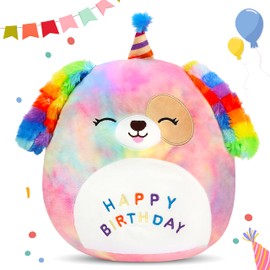 Easfan Easfan 12' Original Rainbow Birthday Dog Plush Pillow Soft Puppy Plush Toy Cute Dog Stuffed Animal Birthday Gifts for Kids Toddlers