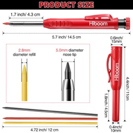 Hiboom 2 Pcs Carpenter Mechanical Pencils Marker with 18 Pcs Refills Construction Woodworking Marking Pens with Built in Sharpener and Protective Cap Long Solid Tip for Architects Woodworkers