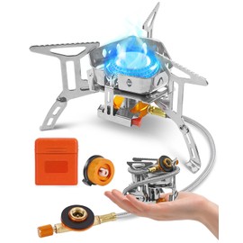 Camping Stove Gas Portable,Windproof and Portable,Featuring a 3900W Burner with Piezo Ignition,Adapters,and Converters for Outdoor BBQs,Cooking,Fishing,Hiking and Picnics