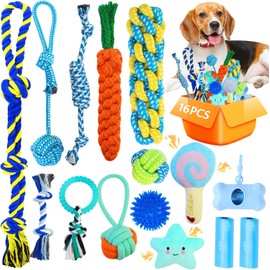Juguetes para Perros 16 Piezas,Juguetes para Masticar Cachorros de 16 Unidades,Dog Toys para Rechinar Los Dientes,Resistente para Perros Medianos y Pequeños,Limpieza de Los Dientes de su Perro