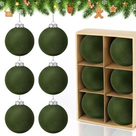 6 PCS Green Velvet Christmas Balls Ornaments Christmas Tree Decorations 3.15 Inch Flocked Christmas Hanging Balls for Xmas Decorative Hanging Ornaments Holiday Party Wedding Family Gathering(Green)