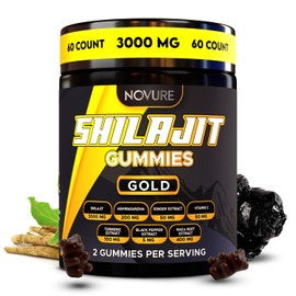 Novure Pure Himalayan Shilajit Gummies No Added Sugar Ashwagandha, MACA Root, Turmeric Extract with Vitamin C, Non-GMO 100% Natural & Organic (60 Count, Gold)