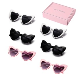 OWITER 6 Pack Heart Shaped Sunglasses White Heart Sunglasses Sun Glasses Women Love Heart Glasses,white sunglasses (White*2 Black*2 Pink*2)