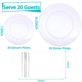 60PCS Clear Plastic Plates-Plastic Disposable Plates for Party, Christmas-Include 10.25inch Plastic Dinner Plates and 7.5inch Plastic Dessert/Salad Plates for Holiday,Weddings,Party, Birthday