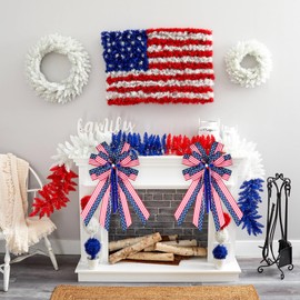 2PCS Patriotic Wreath Bow, 4th of July Memorial Day Wreath Bow for Indoor Outdoor Independence Day President's Day Decoration (Blue)