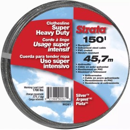 Ben-Mor Strata 150 Feet Clothesline Outdoor Heavy Duty Galvanized Wire Steel Cable, Silv