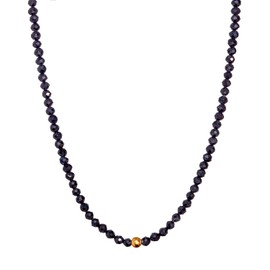 BERGERLIN Genuine Natural Stone Necklace with 925 Sterling Silver Bead or Gold-Plated Bead, Filigree Bead Necklace for Women with Clasp and Certification of Authenticity, Stainless Steel, Onyx