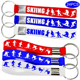 OriniPlay 24PCS Skiing Rubber Keychains Party Favors, Winter Sport Party Supplies Decorations, Snowboard/Skier Snow Birthday Baby Shower Gifts