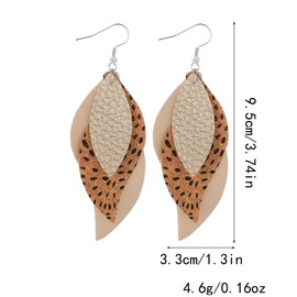 ANXIN boho unique Leather Earrings 2 Layered Lightweight Faux Leather Leaf Earrings Layered Design Drop Earrings Gift for Women (Style A)
