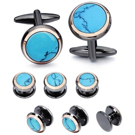 HAWSON Cufflinks and Studs for Men-Fashion Men Vintage Enamel Carbon Fiber Tuxedo Shirt Cufflinks and Studs Set for Regular Wedding Business Accessories