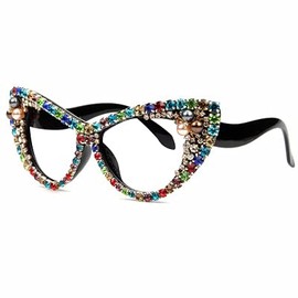 bullabulling Retro Sparkling Crystal Colorful Diamond Frame Cat Eye Bling Rhinestone Reading Glasses (colorful, 1.25)