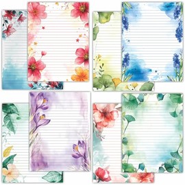 Parth Impex 56 hojas de papel de escritura con líneas florales acuarela 8.5x11 - Papel de papelería rayado de carta con membrete para impresora - Pape