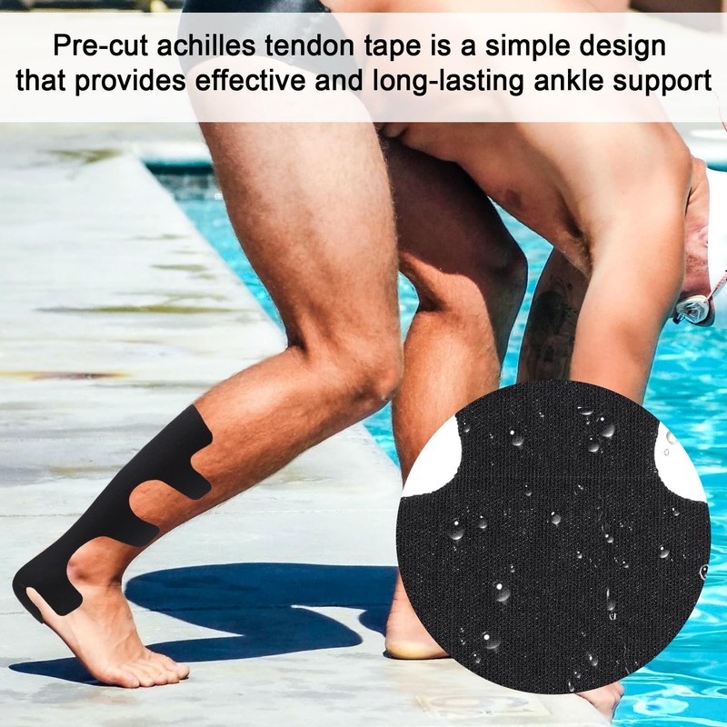 12pcs Precut Kinesiology Tape for Achilles Tendon, Waterproof & Breathable