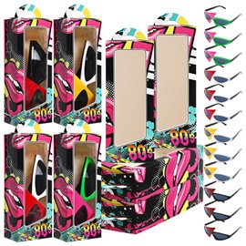 Relaxweex 12 Set 80s Party Favors Includes Novelty Sunglasses and 80s 90s Theme Party Gift Boxes Asymmetric Glasses For Birthday Decoration Retro Neon Hip Hop Supplies