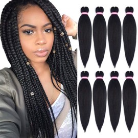 Pre-Stretched Braiding Hair Extensions Black-16 Inch 8 Packs Synthetic Braiding Hair Crochet Braids, Natural Easy Braiding Crochet Hair, Hot Water Setting Professional Soft Yaki Straight Texture (#1B)