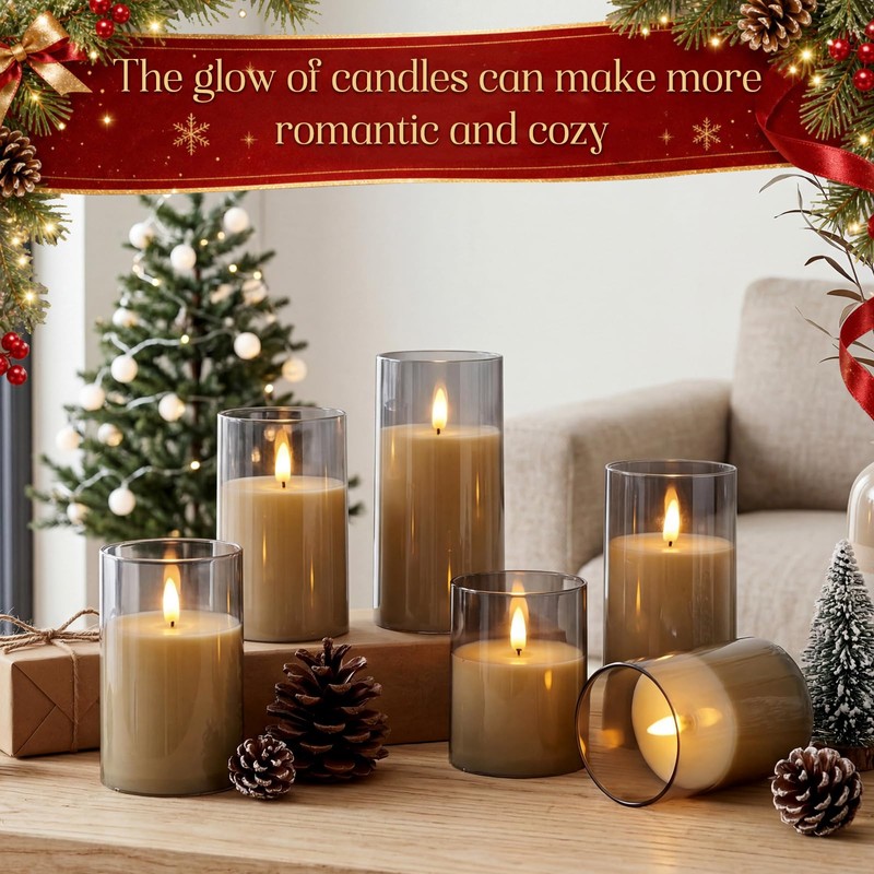 Retisee 6 Pcs Fall Flickering Flameless Candles, Acrylic Battery Operated